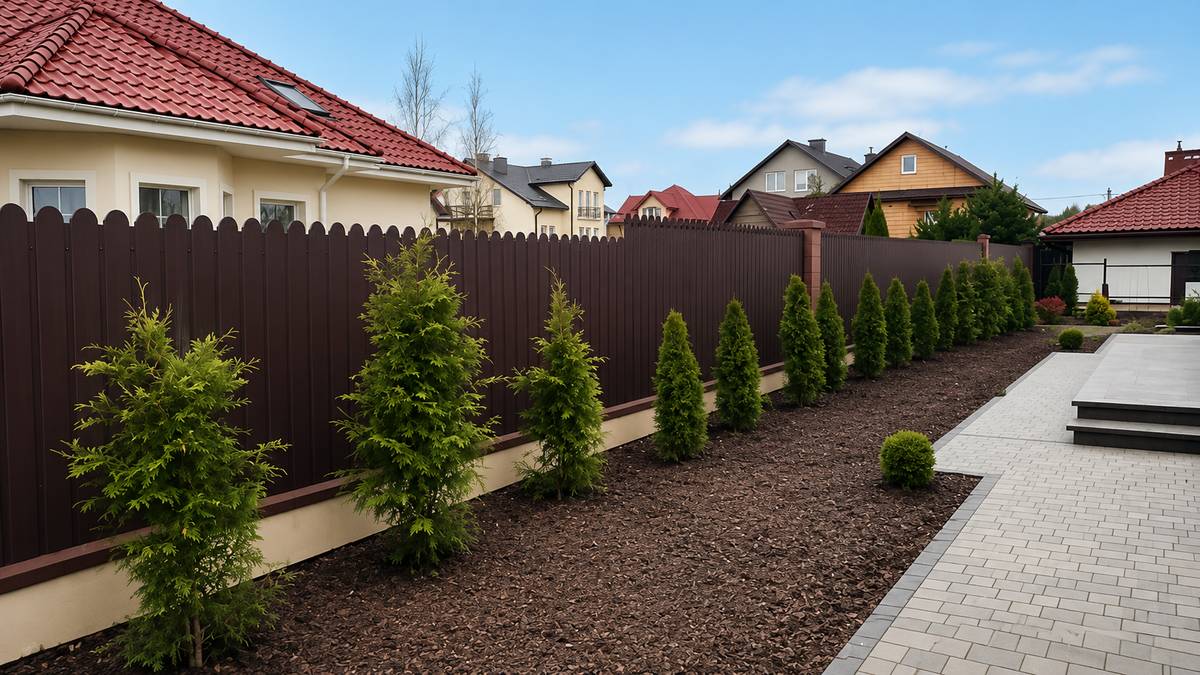 Забор из профилированного листа С20Б с фигурным краем